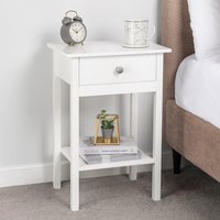 Christow Bedside Table Bedroom Cabinet Nightstand With Drawer & Shelf in White
