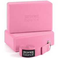 Core Balance Yoga Block Set EVA Foam Brick With D Ring Stretch Strap Belt in Pink