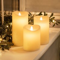 Flameless LED Candles Flickering Flame Real Wax Cream Or Set 3