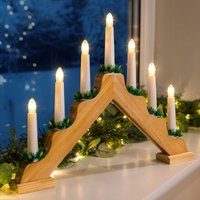 Christmas Candle Bridge Light 7 LED Battery Operated Wooden Decoration L37cm