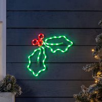 Christow Holly Christmas Rope Light Silhouette LED Wall Window Decoration 32cm x 45cm | Size: 32 cm x 45 cm