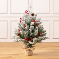 Mini Christmas Tree Artificial Frosted Pine Cone Berry Base 2ft