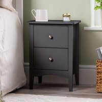 Christow Black Bedside Table 2 Drawer Slim Bedroom Nightstand Storage Cabinet Unit
