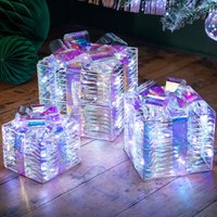 Light Up Christmas Presents Decorations Iridescent LED Parcels Battery Operated