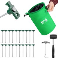 Trail Outdoor Leisure Trail 20pc Hard Ground Tent Pegs Heavy Duty with Mallet Peg Extractor & Bag