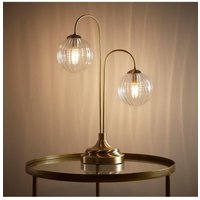 K Table Lamp Antique Brass 2 Arms & Ribbed Glass Globe Light Shades Metallic