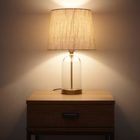K Chelsea Glass Table Lamp Antique Brass Linen Lampshade