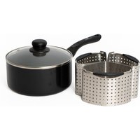 MasterClass 4pc Cooking Set Including Can-to-Pan Non-Stick Saucepan with Lid & 3x Stainless Steel Saucepan Divider Baskets in Grey | Size: Large