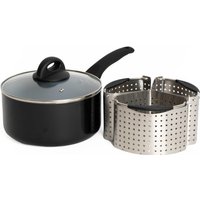 MasterClass 4pc Cooking Set Including 20cm Ceramic Non-Stick Saucepan with Lid & 3x Stainless Steel Saucepan Divider Baskets | Size: Large