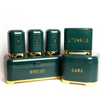 Lovello 6pc Gift-Boxed Hunter Green Kitchen Set with Tea, Coffee & Sugar Canisters, Utensil Store, Cake Tin & Bread Bin