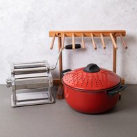 KitchenCraft 3pc Pasta Making Set with Deluxe Double Cutter Pasta Machine, Pasta Drying Stand & Carbon Steel Pasta Pot, 4L in Silver