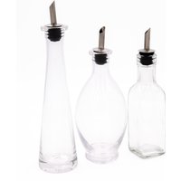 3pc Oil & Vinegar Glass Bottle Set Bellied Pyramid & Regular Bottles