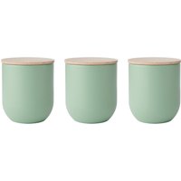 Idilica Set 3 Green Kitchen Canisters Beechwood Lid