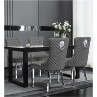 Groundlevel Set Of 2 Plush Velvet Dining Chairs with Lion Head Knocker in Grey