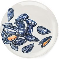 BlissHome Creatures Ceramic Round Platter with Mussels Design 36cm in White
