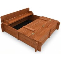 Big Game Hunters Sandpit - Square Wooden Sand Pit with Folding Lid - 96cm by 96cm - With fold out Seats in Brown | Size: 100 cm x 100 cm