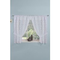 Tyrone Textiles Kew White Embroidered Floral Window Set with Attached Valance & Matching Tie Backs | Size: 290 cm width x 137 cm drop