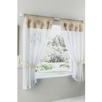 Tyrone Textiles Sweetheart Embroidered Heart Kitchen Window Set Curtain Pair With Matching Tie Back in Natural | Size: 140 cm width x 91 cm drop