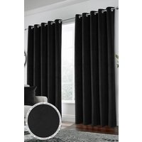 Enhanced Living Velvet, Supersoft, 100% Blackout, Thermal Pair of Curtains with Eyelet Top - Black | Size: 229 cm width x 274 cm drop