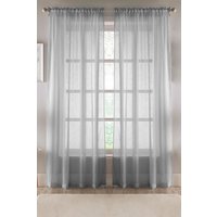 Tyrone Textiles Linen Look Plan Voile Panel Pair with Rod Pocket- Ready To Hang in Silver | Size: 140 cm width x 137 cm drop