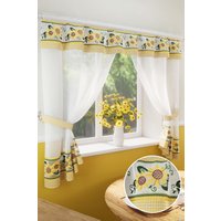 Tyrone Textiles Floral Embroidery Kitchen Curtains Window Sets with Matching Tie Backs in Yellow | Size: 249 cm width x 107 cm drop