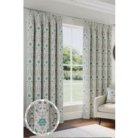 Enhanced Living 100% Blackout Floral Thermal Energy Saving Pair of Curtains with Tape Top Header - Blue | Size: 229 cm width x 274 cm drop