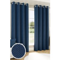 Enhanced Living 'Chester' Navy Herringbone Jacquard Eyelet Blackout Curtains Pair | Size: 168 cm width x 137 cm drop