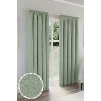 Enhanced Living 'Dallas' Green 100% Blackout, Thermal, Linen Look Pair of Pencil Pleat Curtains | Size: 229 cm width x 183 cm drop