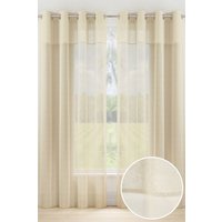 Tyrone Textiles 'Andorra' Cream Textured Header Voile Panels Pair with Eyelet Header | Size: 140 cm width x 183 cm drop