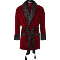 Bown of London Men's Belgravia Short Velvet Smoking Jacket in Burgundy | Size: XL