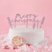 Silver Merry Christmas Glitter Acrylic Cake Topper Set