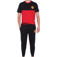 Manchester United FC Men's Adults Premium Pyjama Set in Black | Size: 2XL