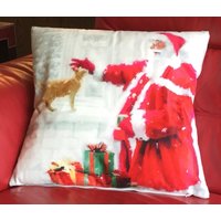 Christmas Santa & Cat decorative cushion cover 45cm x 45cm cm x 45 cm