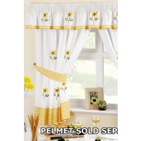 Alan Symonds Sunflower Taped Embroidered Floral Curtains With Tie Backs in White | Size: 117 cm width x 137 cm drop