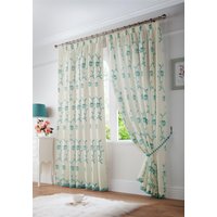 Luxury Living Exe Embroidery Lined Voile Curtains in Teal | Size: 229 cm width x 229 cm drop