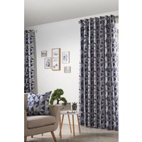 Alan Symonds Skandi Geometric Jacquard Fully Lined Eyelet Curtains in Navy | Size: 229 cm width x 274 cm drop