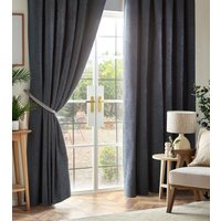Luxury Living Chenille Blackout Pencil Pleat Top Curtains in Charcoal | Size: 117 cm x 96.5 cm