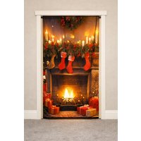 Christmas Fireplace 40" x 84" LED Slot Top Decorative Door Curtain