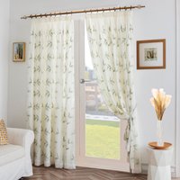 Luxury Living Leaf Embroidered Tulle Voile Curtains Pencil Pleat in Green | Size: 147 cm width x 229 cm drop
