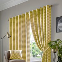 Luxury Living Two-Tone Jacquard Geometric Eyelet Lined Curtains in Yellow | Size: 229 cm width x 229 cm drop