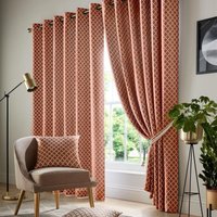 Luxury Living Two-Tone Jacquard Geometric Eyelet Lined Curtains in Terracotta | Size: 117 cm width x 137 cm drop