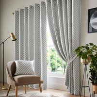 Luxury Living Two-Tone Jacquard Geometric Eyelet Lined Curtains in Silver | Size: 229 cm width x 183 cm drop