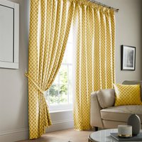 Luxury Living Modern Geometric Two-Tone Jacquard Lined Pencil Pleat Taped Curtains in Yellow | Size: 229 cm width x 229 cm drop