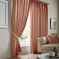 Luxury Living Modern Geometric Two-Tone Jacquard Lined Pencil Pleat Taped Curtains in Terracotta | Size: 168 cm width x 229 cm drop