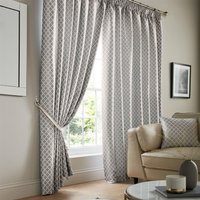 Luxury Living Modern Geometric Two-Tone Jacquard Lined Pencil Pleat Taped Curtains in Silver | Size: 117 cm width x 229 cm drop