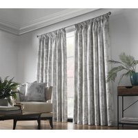 Luxury Living Luxury Fern Jacquard Pencil Pleat Taped Top Ready Made Curtains in Silver | Size: 168 cm width x 229 cm drop