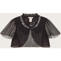 Monsoon Girl's Crop Tulle Cape Jacket in Black | Size: 7-8 Years