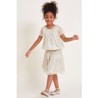 Adele Flutter Sleeve Sequin Top Natural