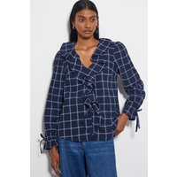 Monsoon Women's Frankie Check Print Ruffle Blouse Blue | Size: XL