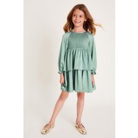 Long Sleeve Smocked Satin Dress Years